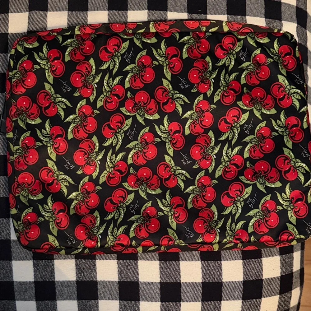 Betsey johnson laptop sleeve - Cherry Print - Black Background with Red Cherries